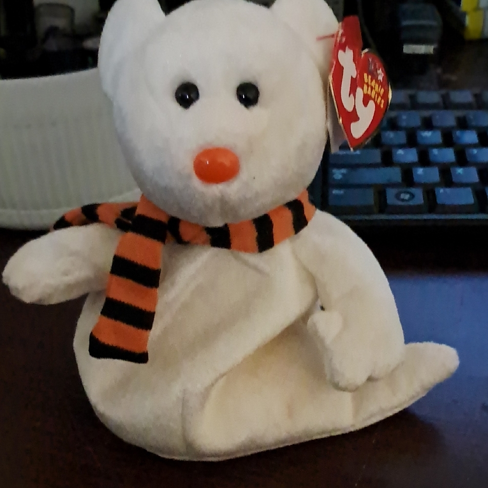 Ty Ghost Beanie Baby with Orange and Black Scarf
